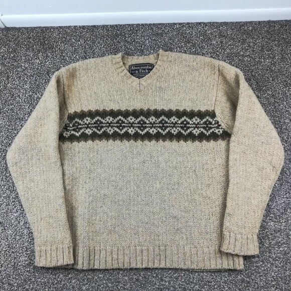 Vintage Abercrombie & Fitch Wool Fair Isle V Neck Sweater - Picture 1 of 5